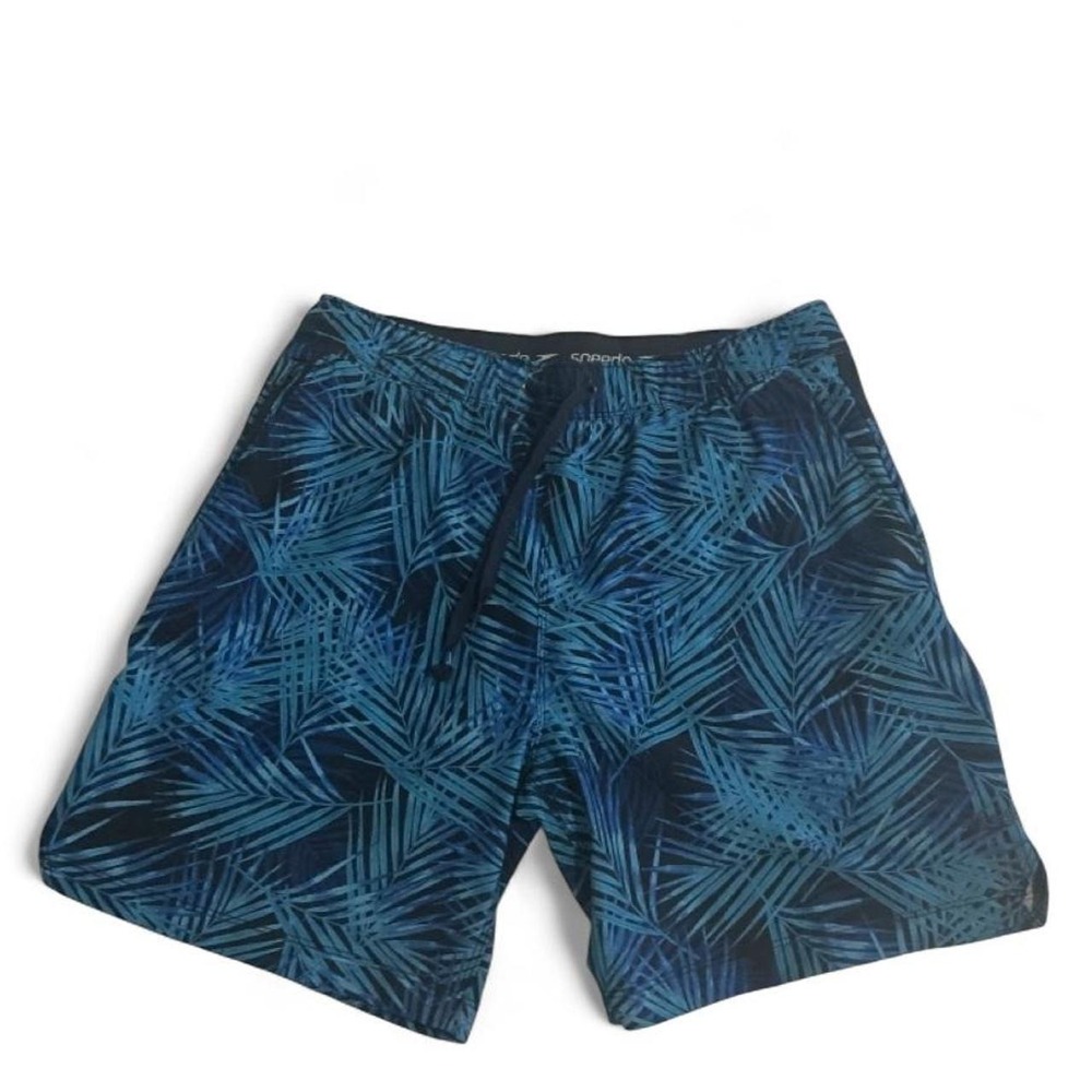 Speedo Swim Trunks Mens Medium Blue Palm Tropical Board Shorts Excellent